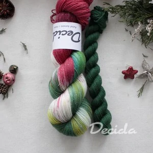 Set "Vánoční girlanda ZELENÁ" - 120g Merino sw/Nylon/Stříbrná Stellina 400m