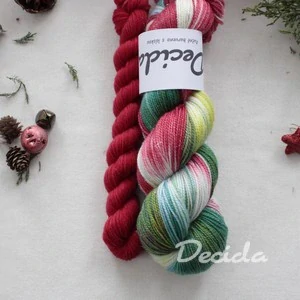 Set "Vánoční girlanda ČERVENÁ" - 120g Merino sw/Nylon/ZLATÁ Stellina 400m