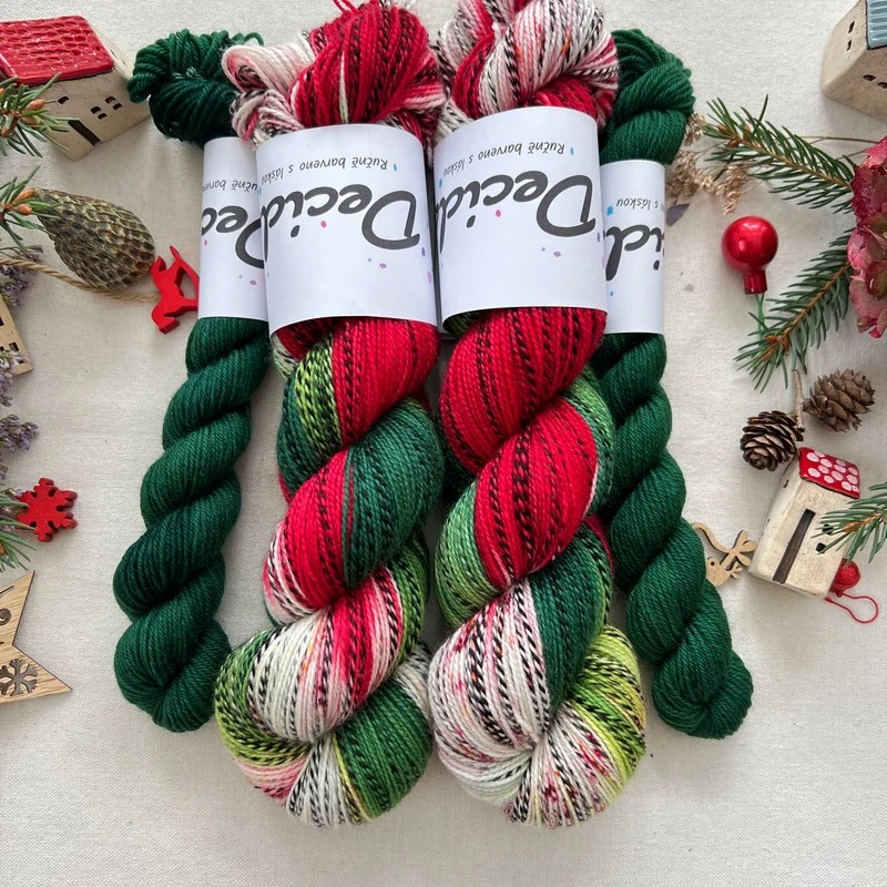 "Vánoční girlanda 10 - Zelená" - ZEBRA Merino sw/nylon 400m/100g Set 120g PŘEDOBJEDNÁVKA