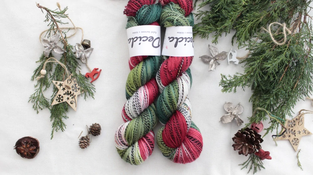 "Vánoční girlanda set - ČERVENÁ" - 120g ZEBRA Merino sw/nylon 400m/100g