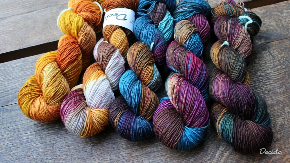 "Burgunda, hnědá a petrolej" extra MERINO se sw 3mm